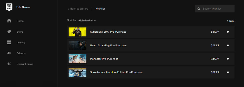 В Epic Games Store появился список желаемого