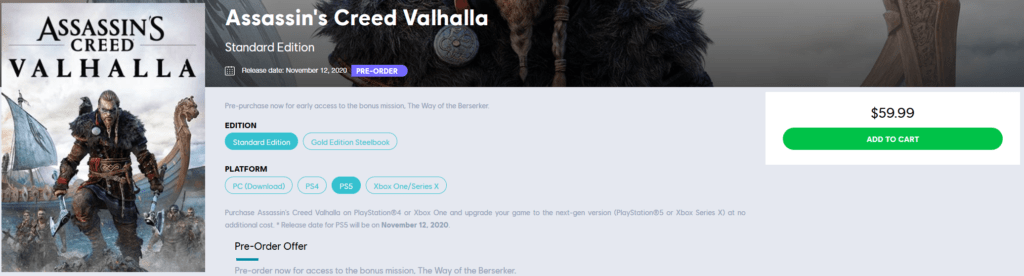 дата выхода Assassin's Creed Valhalla на PS5